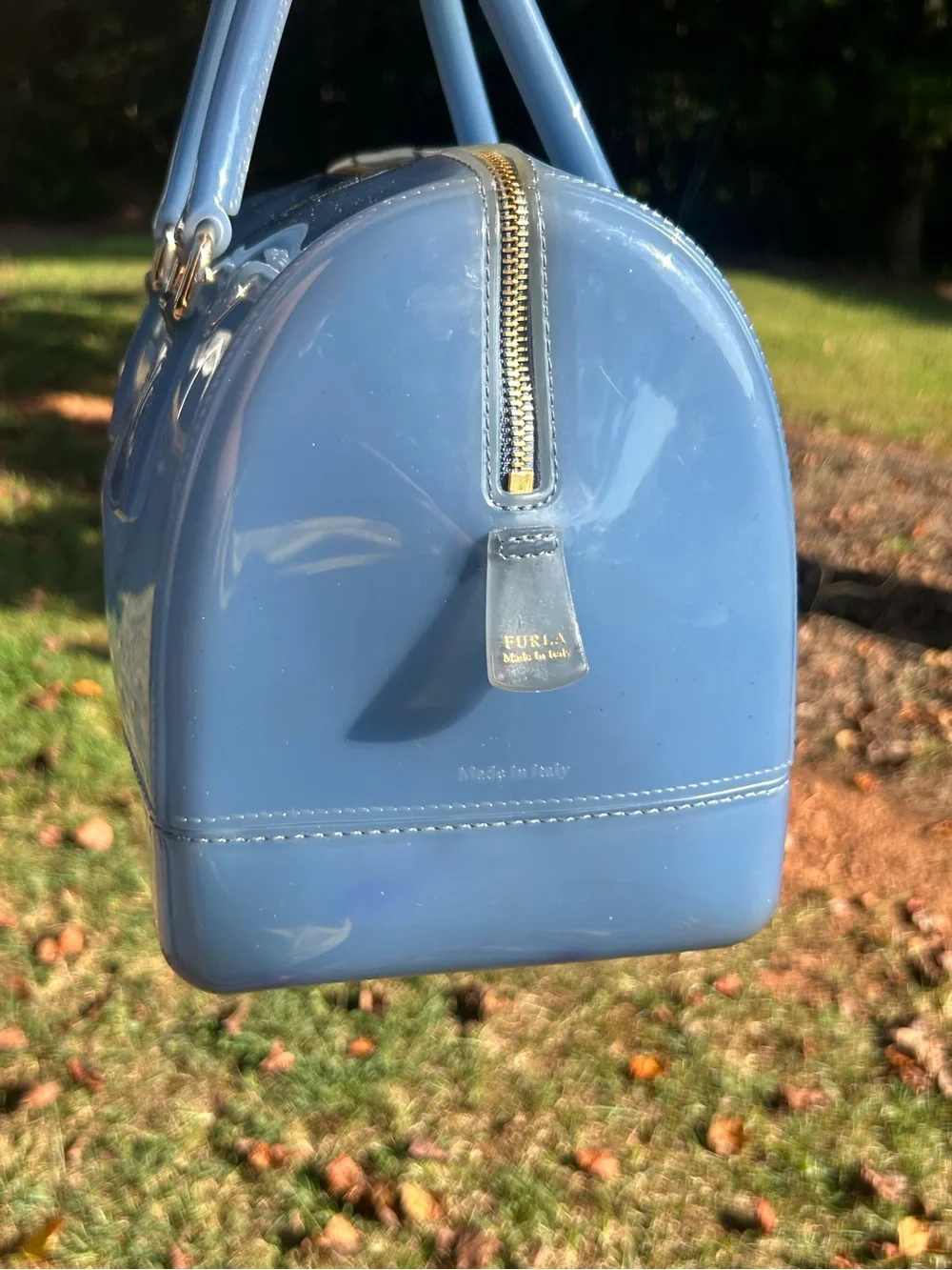 Furla Candy Jelly Boston Satchel Ice Blue PVC Handbag Made in Italy